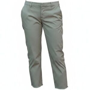 Frank & Eileen Wicklow Italian Chino Pants Size 12 Army Green Raw Hem Flat Front
